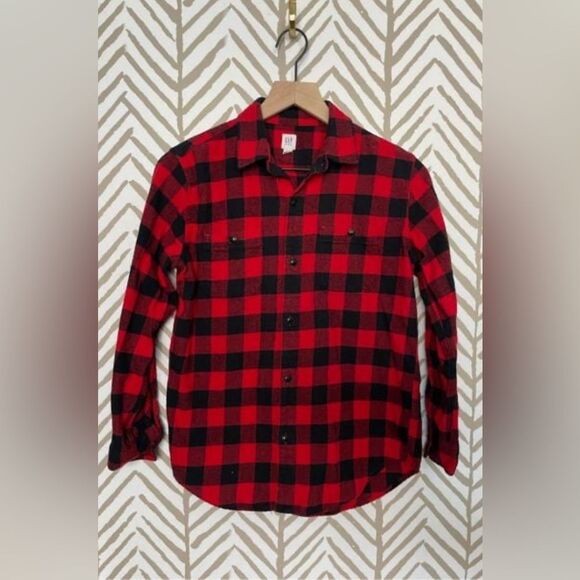 GAP boys XL Red Black‎ Plaid Button Down - Picture 1 of 4